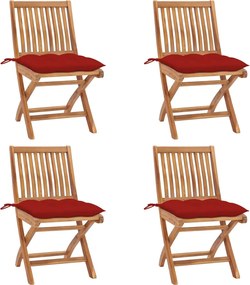 vidaXL Cadeiras de jardim dobráveis c/ almofadões 4 pcs teca maciça