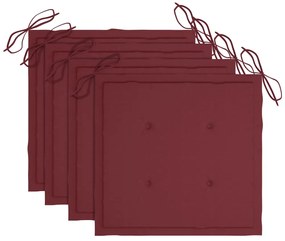 Cadeiras jardim c/ almofadões vermelho tinto 4 pcs teca maciça