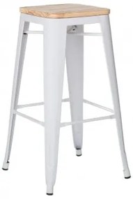Banqueta Lix 75cm De Altura Em Aço E Madeira Branco & Madeira Natural - Sklum