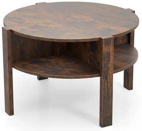 Mesa de centro redonda de 2 níveis com armazenamento de 74,5 cm com 4 prateleiras Castanha