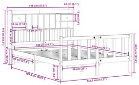 Cama com estante sem colchão 140x200 cm pinho maciço