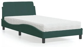 Cama com colchão 100x200 cm veludo verde-escuro