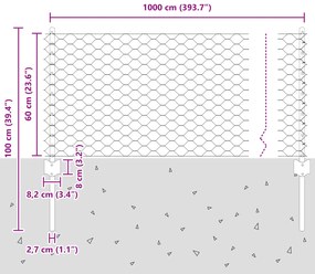Postes de Cerca vidaXL 5 pcs U-Channel 60 cm Aço Galvanizado, Cerca He