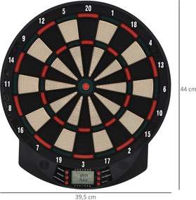 Alvo eletrónico de dardos com 26 jogos principais e 185 variações de jogos, para 8 jogadores, 30 dardos, ecrã LCD e altifalante, cor preta