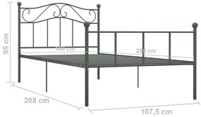 Estrutura de cama 100x200 cm metal cinzento