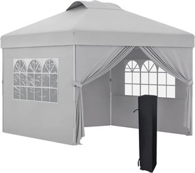 Tenda pop-up dobrável  3 x 3, altura ajustável, paredes laterais, aberturas de ventilação, janelas, saco de transporte com Rodas cinzento claro