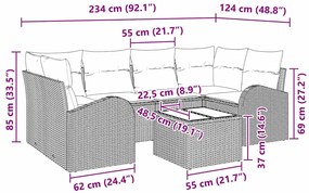 Conjunto de Sofá de Jardim 7 Peças com Almofadas Cinzas em Rattan Sint