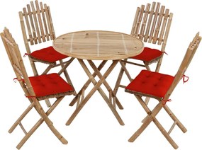 vidaXL 5 pcs conj. de jantar dobrável c/ almofadões p/ exterior bambu