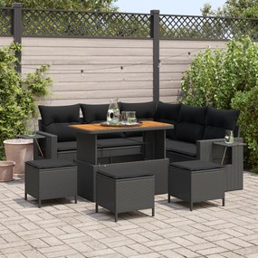 Conjunto de Sofá de Jardim de 9 Peças com Almofadas - Rattan Poliéster