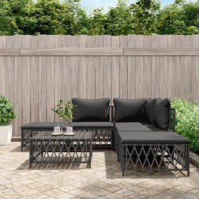 vidaXL 6 pcs conjunto lounge de jardim com almofadões aço antracite