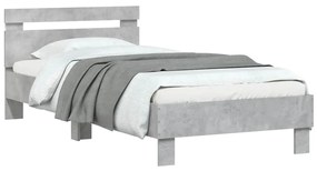 Estrutura de cama c/ cabeceira/luzes LED 90x190cm cinza cimento