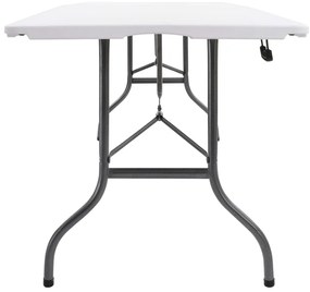 Mesa de jardim dobrável com 2 bancos 180 cm aço e PEAD branco