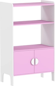 AIYAPLAY Estante de livros infantil, 2 prateleiras, 2 armários, independente, design anti-tombamento, pés antiderrapantes, MDF, Rosa+Branco | Aosom Portugal