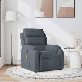 Poltrona de massagens reclinável veludo cinzento-escuro