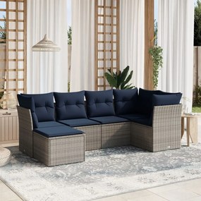 vidaXL 6 pcs conjunto sofás p/ jardim c/ almofadões vime PE cinzento