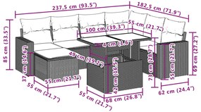 8 pcs conjunto de sofás p/ jardim com almofadões vime PE bege