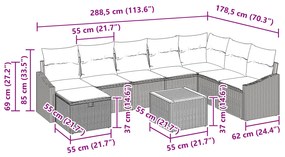 Conjunto de Sofás de Jardim de 9 Peças com Almofadas de Rattan Poli Be