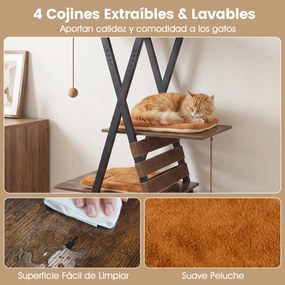 Arranhador para gatos de 185 cm, com vários níveis, 4 plataformas, almofadas, caverna, tapete para arranhar, elásticos e bolas suspensas, em Castanho