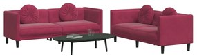 2 pcs conjunto de sofás com almofadas veludo vermelho-tinto