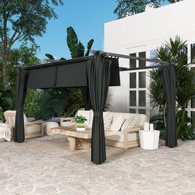 Pérgola com Teto Retrátil 3,9x3x2,2 m Paredes Laterais Tecido de Poliéster Anti UV Pérgola para Jardim Cinzento