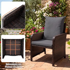 Conjunto de 5 Peças de Mobiliário de Jardim, 2 Cadeiras, Mesa e 2 Apoios para os Pés, 45,5 x 45,5 x 43 cm, Rattan PE Resistente, Cinzento