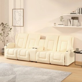 vidaXL Poltrona massagens 4 lug. reclinável sup. copo couro art. creme