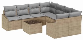 Conjunto de Jantar de Jardim com 9 Peças e Almofadas Bege em Rattan Si