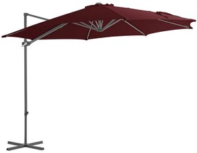Guarda-sol de jardim cantilever c/ poste de aço 300 cm bordô