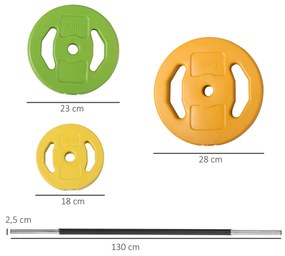 Conjunto de Barra de Pesos Conjunto de Musculação com 6 Discos 1,5kg 2,5kg 5 kg Intercambiáveis 130x28x28 cm Multicor