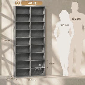 Estante Multimédia, 78,5 x 24 x 175 cm, 18 Compartimentos, Cinzento-claro