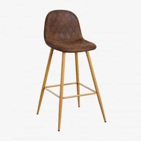 Banqueta Alta Glamm Em Couro Sintético Café Diamond & ↑75 Cm & Madeira Natural - Sklum
