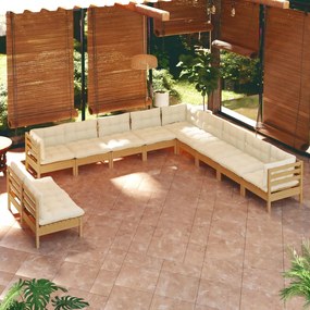 11pcs conj lounge jardim + almofadões pinho maciço castanho-mel