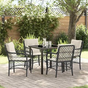 vidaXL Conjunto de Jantar de 5 Peças para Jardim com Almofadas Preto Vime Poliéster