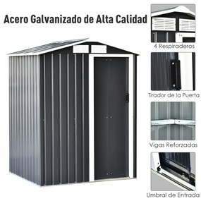 Outsunny Abrigo de Jardim 150x130x186 cm Abrigo de Exterior de Aço Galvanizado com Porta Corredeira e Ventilações para Armazenamento de Ferramentas Cinza