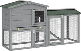 PawHut Coelheira de Madeira de 2 Níveis com Telhado Asfáltico Bandeja Removível e Escada para Exterior 150x45x85 cm Cinzento | Aosom Portugal
