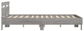 Estrutura cama c/ cabeceira/luzes LED 140x200cm cinzento sonoma