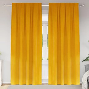 Cortinas Blackout vidaXL com fita superior 2 pcs Amarelo Mostarda Veludo