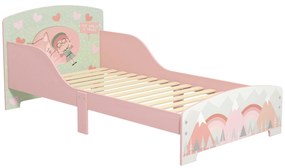 ZONEKIZ Cama para Crianças de Madeira com Barreira de Proteção e Estampados Carga Máx. 40 kg 143x77x60 cm Rosa