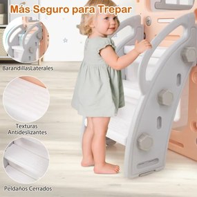 Conjunto de baloiço e escorrega 10 em 1 para crianças com cesto de basquetebol telescópico e corredor infantil Cinza + Rosa