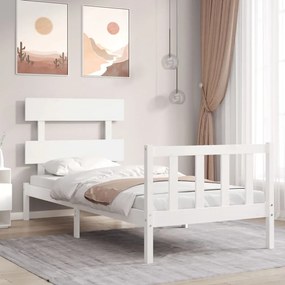 3193237 vidaXL Estrutura cama de solteiro c/ cabeceira madeira maciça branco
