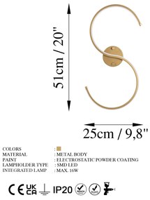 Lâmpada de Parede Es – Dourado – 25cm x 56cm x 5cm