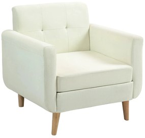 Poltrona Eira em Linho Creme - Madeira de Eucalipto e Borracha - 78x70