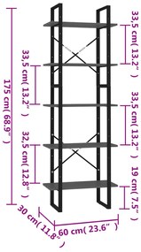 Estante com 5 prateleiras derivados de madeira cinza