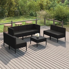 vidaXL 8 pcs conjunto lounge de jardim c/ almofadões vime PE preto