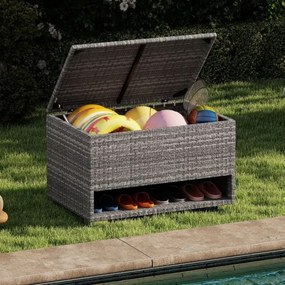 Caixa de armazenamento exterior de rattan com sapateira 95 x 60 x 58 cm com Forro protetor impermeável para Almofadas, terraço Varanda Cinza