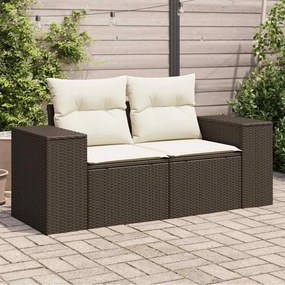 vidaXL Sofá de jardim com almofadões 2 lugares vime PE castanho