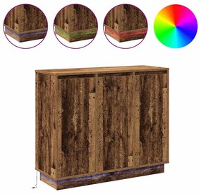 Aparador vidaXL com LED em Madeira Antiga 90x32x75 cm em Madeira de En