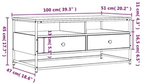 Mesa de centro 100x51x45 cm derivados madeira carvalho fumado