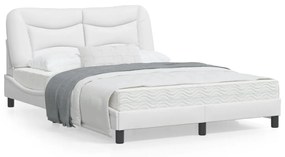 vidaXL Estrutura de cama c/ luzes LED 140x200 cm couro artif. branco