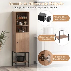 Armário de arrumação de 145 cm de altura com estantes ajustáveis com porta para sala de estar, cozinha, escritório Natural